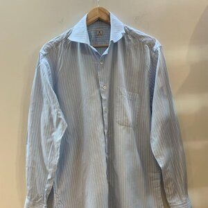 Peter Millar Striped Dress Shirt 100% Cotton Blue/White - Size 16/Large
